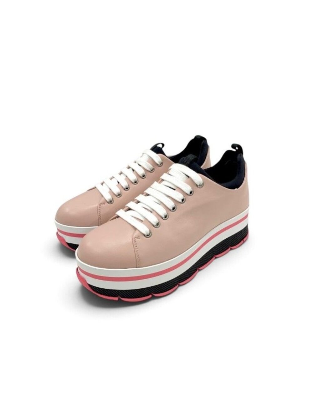 Prada Sneakers Leather Pink White Black Sports Thick Sole